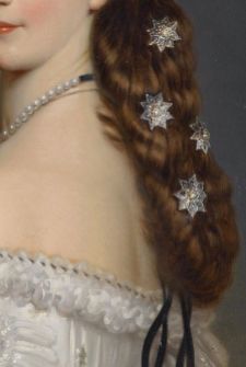 Franz Xaver Winterhalter, l'imperatrice Elisabetta d'Austria: dettaglio dell'acconciatura con stelle di diamanti