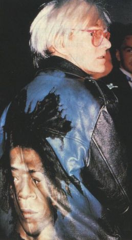 Sulla giacca è ritratto Basquiat, artista che Warhol aiutò ad affermarsi